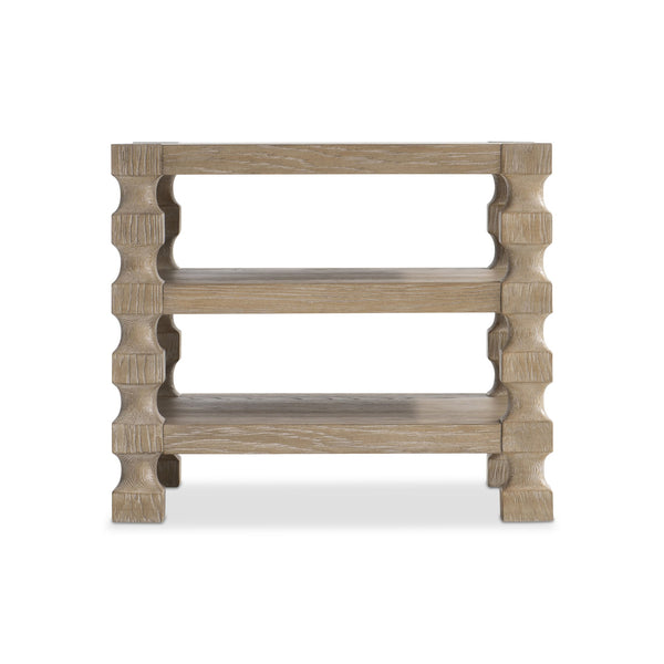 Bernhardt Bernhardt Aventura Side Table In Marcona Oak With Sculptural Cast Resin Posts, Dual Open Shelves (24X28x24) 318121