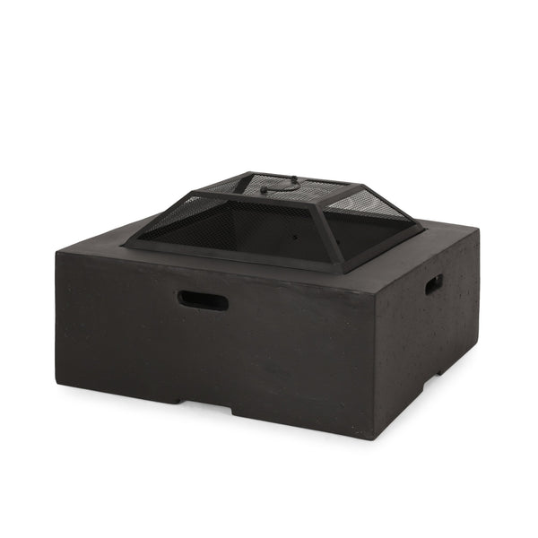 English Elm Outdoor Square Mgo Concrete Wood Burning Fire Pit with Spark Screen for Patio Gatherings 72476.00
