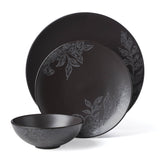 Lenox Oneida Roseto 12-Piece Dinnerware Set , Charcoal Black, BLACK STONEWARE 897391