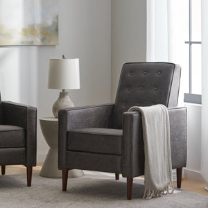 English Elm Christopher Knight Home® - Fabric Recliner Chair Mid-Century Modern Pushback Single Sofa with Tufted Cushion, Birch Legs, Cozy Comfort Slate 60741.00MF