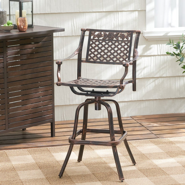 English Elm Christopher Knight Home® - TAHOE Cast Aluminum Bar Stool 29.5" Antique Copper Finish — Elegant Patterned Outdoor Patio Seating Durable 54024.00