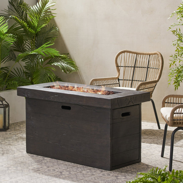 English Elm Custer Outdoor Rectangular Mgo Fire Pit 50000 Btu Patio Entertaining Table 61102.00BRN-50K
