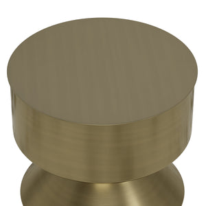 English Elm Miller Sculptural Side Table in Black & Antique Brass — Handcrafted Iron End Table, 14" Round Top, 20" H B136P158943