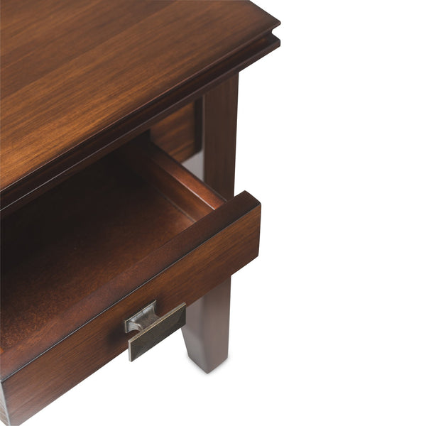 English Elm Artisan End Table - Handcrafted Russet Brown Solid Wood With Drawer For Versatile Living Space Use B136P159464