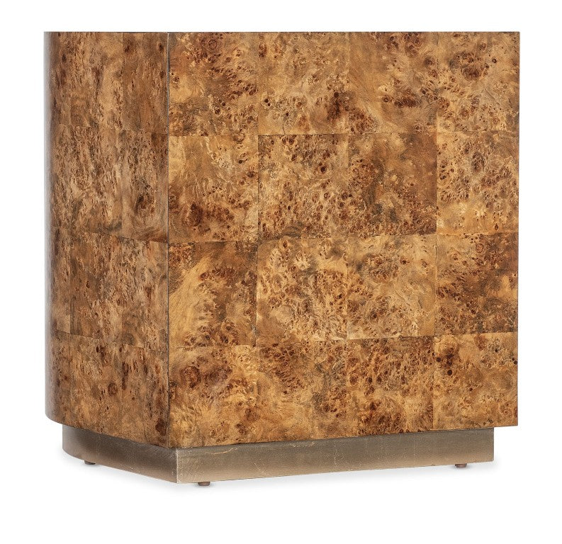 Hooker Furniture Melange Mappa Burl Half-Oval Accent Table With Warm Golden Finish And Gold Plinth Base, 22X24x24 628-50718-80