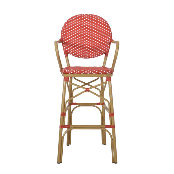 English Elm Outdoor Bistro Wicker Barstools Set of 2 Rust Resistant Aluminum Patio Bar Seating 72605.00RD