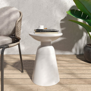 English Elm Outdoor Powder-coated Iron Pedestal Side Table for Patio and Lounge Spaces White 73615.00WHI