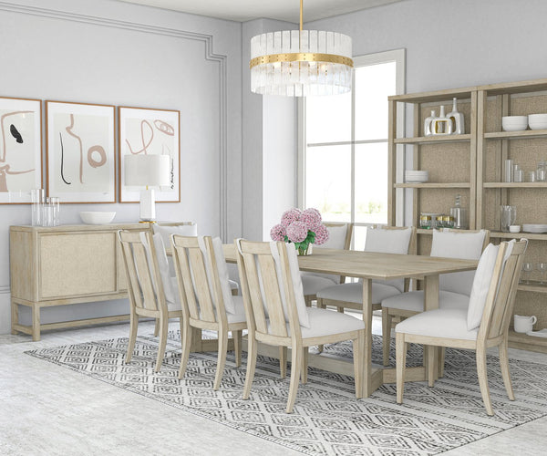 A.R.T. Furniture Cotiere Contemporary Rectangular Dining Table With Adjustable Base, Stunning White Oak Finish Beige Parawood Solids,Mixed Split Cathedral Quarter,White Oak Veneer 299220-2349