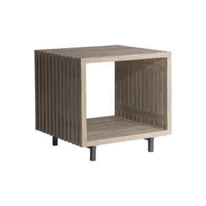 Bernhardt Bernhardt Kingston Outdoor Side Table — Carbonized Teak & Gun Metal Legs, Slatted Drainage Top For Patio Lounging X07121