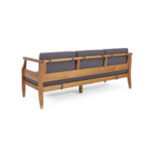 English Elm Christopher Knight Home® - ASTON Teak 3 Seater Sofa — Mid-Century Acacia Wood Frame, Slat Design & Water-Resistant Cushions 73001.00DGRY