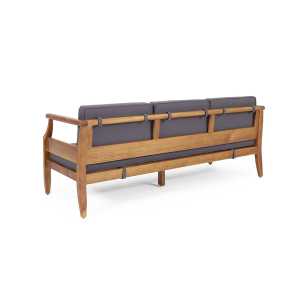 English Elm Christopher Knight Home® - ASTON Teak 3 Seater Sofa — Mid-Century Acacia Wood Frame, Slat Design & Water-Resistant Cushions 73001.00DGRY
