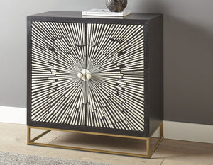 English Elm Steve Silver - Amika Sunburst Bone 2-Door Accent Cabinet in Black — Art Deco Resin & Brass Hardware, Adjustable Shelves B081P157280