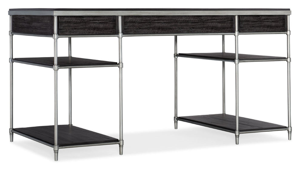 Hooker Furniture St. Armand Writing Desk Blends Solid Acacia And Brushed Pewter For Casual-Industrial Style & Smart Storage Blacks 5601-10458-BLK