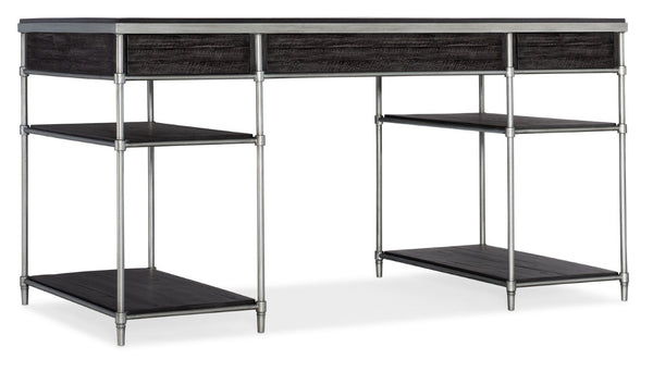 Hooker Furniture St. Armand Writing Desk Blends Solid Acacia And Brushed Pewter For Casual-Industrial Style & Smart Storage Blacks 5601-10458-BLK