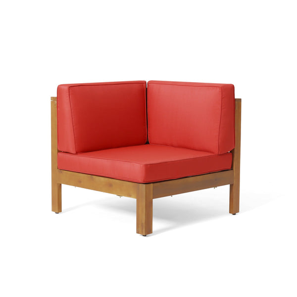 English Elm Brava Acacia Wood Outdoor Modular Sofa Set Mid-century Slatted Cross-back Patio Seating Red 57967-8-64489RED-64496.00