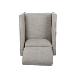 English Elm Pushback Recliner Accent Chair Solid Birch Frame Rivet Detail Mid-century Living Room Seat Light Grey 65532.00LGRY