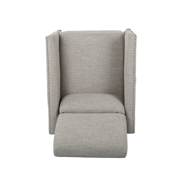 English Elm Pushback Recliner Accent Chair Solid Birch Frame Rivet Detail Mid-century Living Room Seat Light Grey 65532.00LGRY