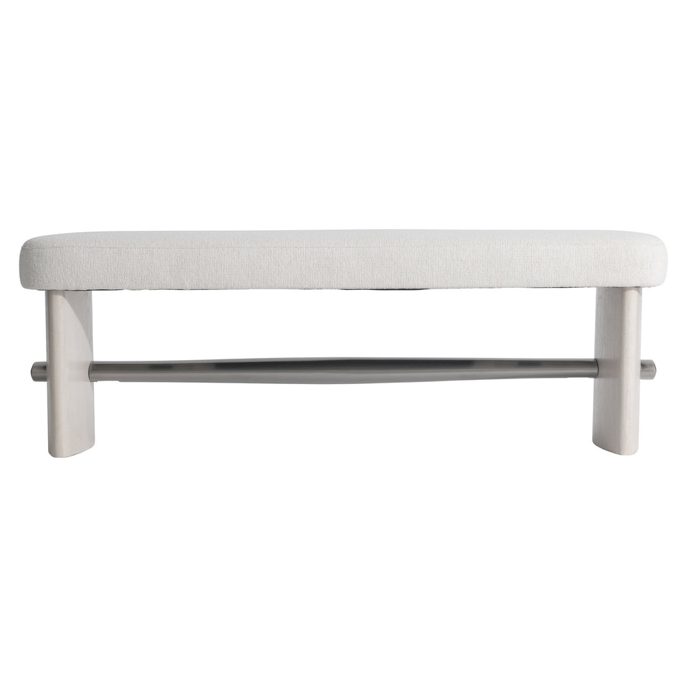 Bernhardt Bernhardt Sereno Bench With Rounded Upholstered Seat, Lutra Wood-Grain Cast-Resin Panels, Nickel Stretcher 329508