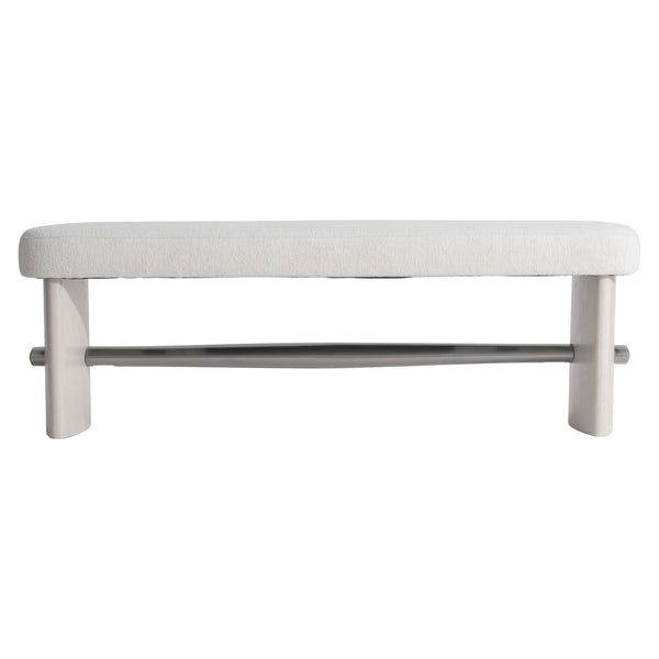 Bernhardt Bernhardt Sereno Bench With Rounded Upholstered Seat, Lutra Wood-Grain Cast-Resin Panels, Nickel Stretcher 329508