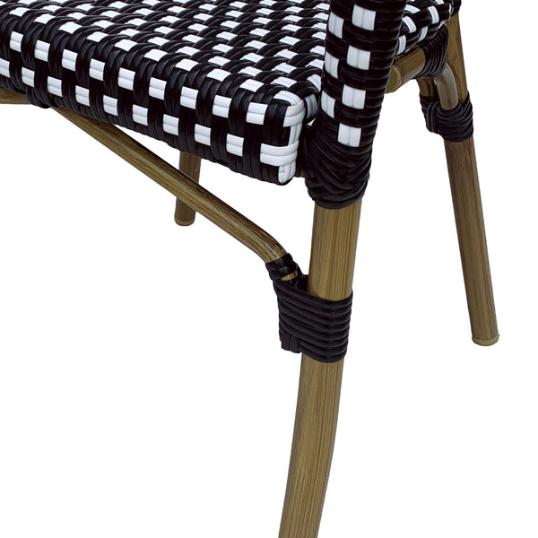 English Elm Bistro Chair Set of 2 French Country Woven Aluminum Outdoor Patio Seating Pair Black White 72906.00BLK
