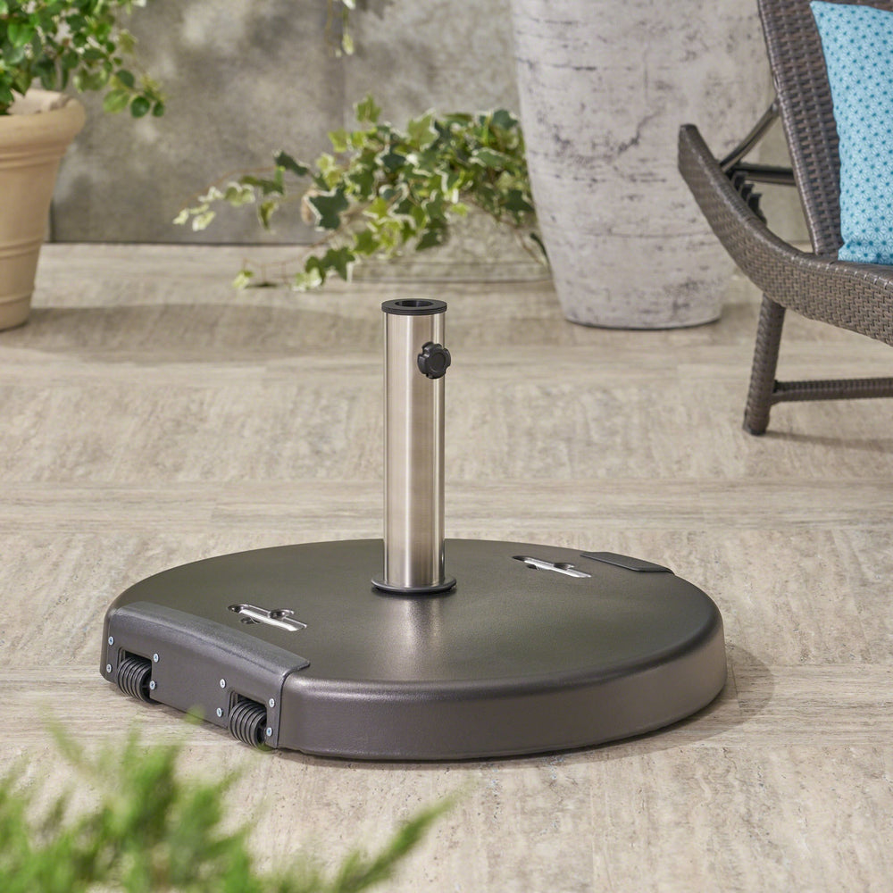 English Elm Christopher Knight Home® - MOTA Concrete Umbrella Base Round 132 lbs – Black, Stainless Steel Collar, Stable 13ft Support 62766.00BLK