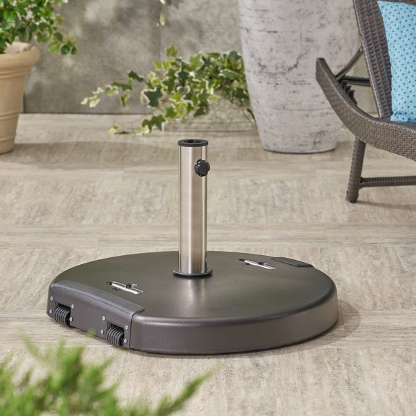 English Elm Christopher Knight Home® - MOTA Concrete Umbrella Base Round 132 lbs – Black, Stainless Steel Collar, Stable 13ft Support 62766.00BLK