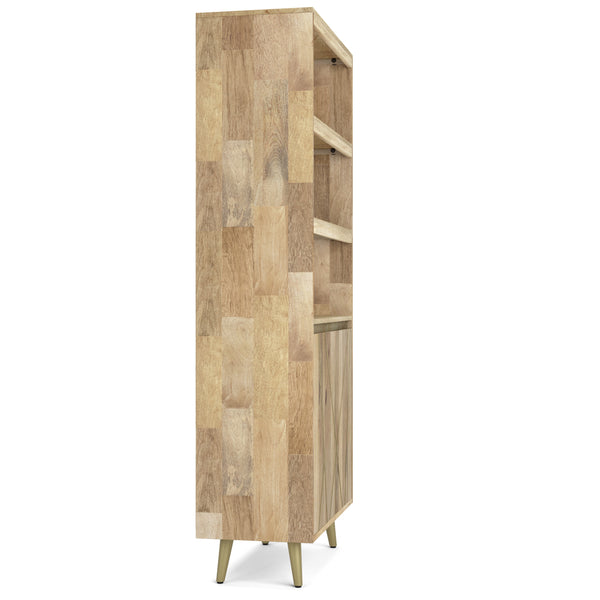 English Elm Jager Mid-Century Bookshelf with Doors - Mango Wood & Brass Inlay, Soft-Close Storage Shelves B136P158751