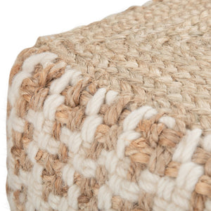 English Elm Cullen Handcrafted Cube Pouf in Natural Beige – Woven Cotton, Wool & Jute, Supportive Dense Fill, Versatile Accent Seat B136P159297