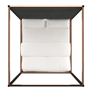 Homelegance By Top-Line Marcel Champagne Gold Canopy Bed with Linen Panel Headboard Champage Gold Metal
