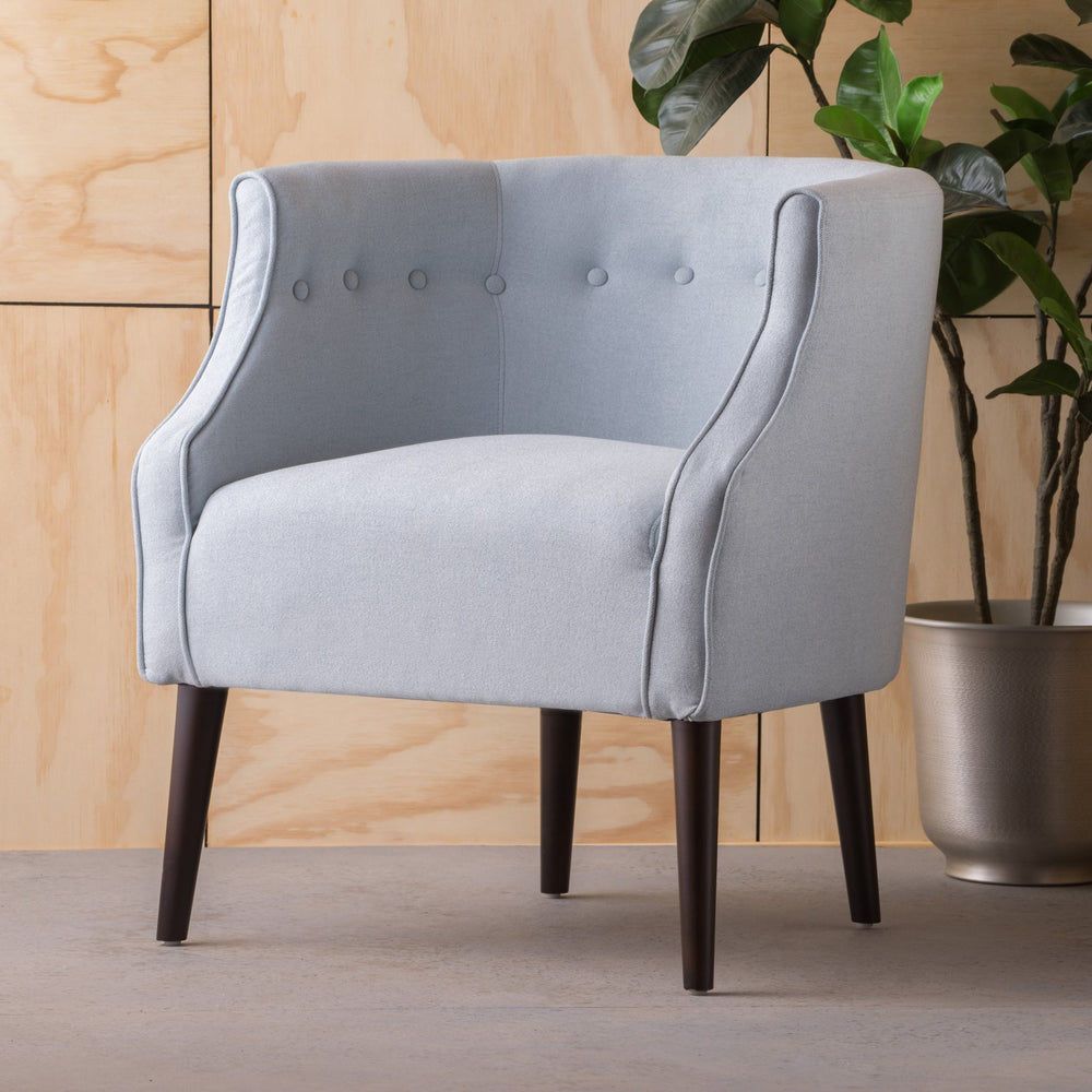 English Elm Club Chair Barrel Silhouette Button Tufted Fabric Accent Seat with Tapered Birch Legs 60007.00LSKY