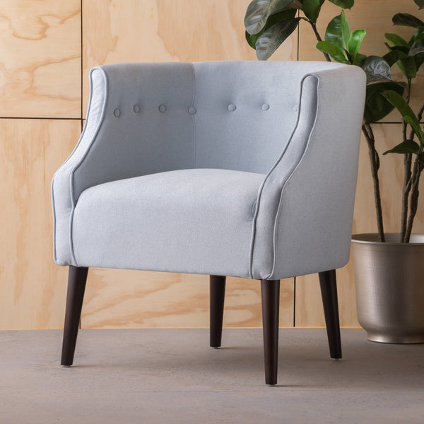 English Elm Club Chair Barrel Silhouette Button Tufted Fabric Accent Seat with Tapered Birch Legs 60007.00LSKY