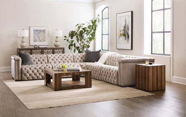 Hooker Furniture Savion Five-Piece Power Sectional With Top-Grain Leather, Tufted Detail, Nailhead Trim, Power Headrests Brown SS434-G5PS-082