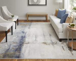 Feizy Rugs Clio Abstract Expressionist Rug – High-low Pile, Luxurious Textures, Machine Made For Elegant Spaces Ivory,Blue,Brown Polypropylene Clo39lxfivyblup00