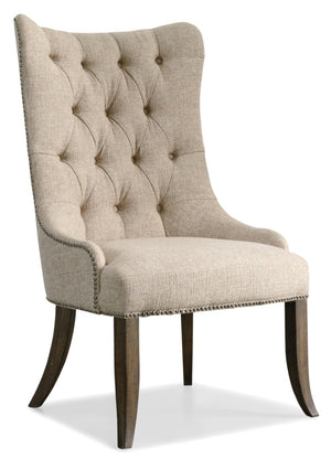 Hooker Furniture Rhapsody Tufted Dining Chair In Aurora Ecru With Walnut Reclaimed-Look Legs — Plush Comfort, Rustic Elegance 5070-75511