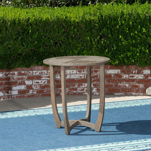 English Elm Hermosa Outdoor Round Acacia Wood Bistro Table Slatted Hardwood Patio Accent 57522.00GRY