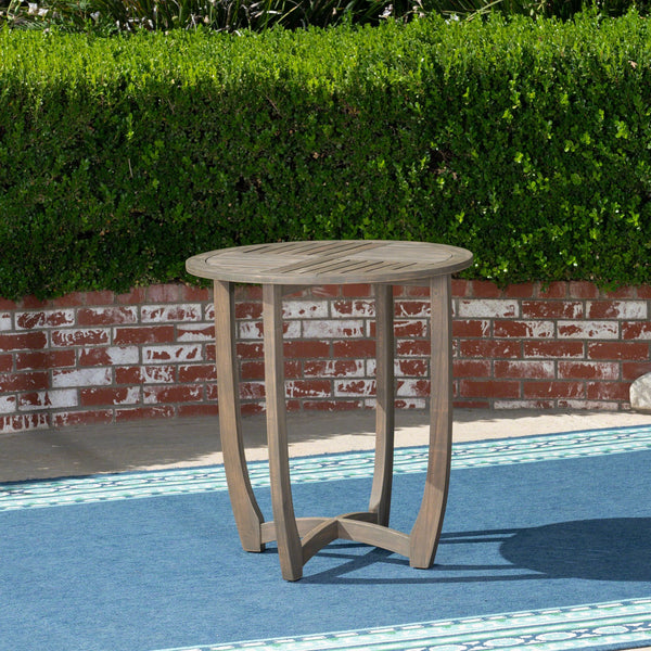 English Elm Hermosa Outdoor Round Acacia Wood Bistro Table Slatted Hardwood Patio Accent 57522.00GRY