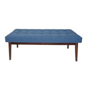 English Elm Christopher Knight Home® - Mid-Century Upholstered Storage Bench with Button-Tufted Top, Walnut Legs, Handcrafted Accent Seat Blue 61147.00BLU