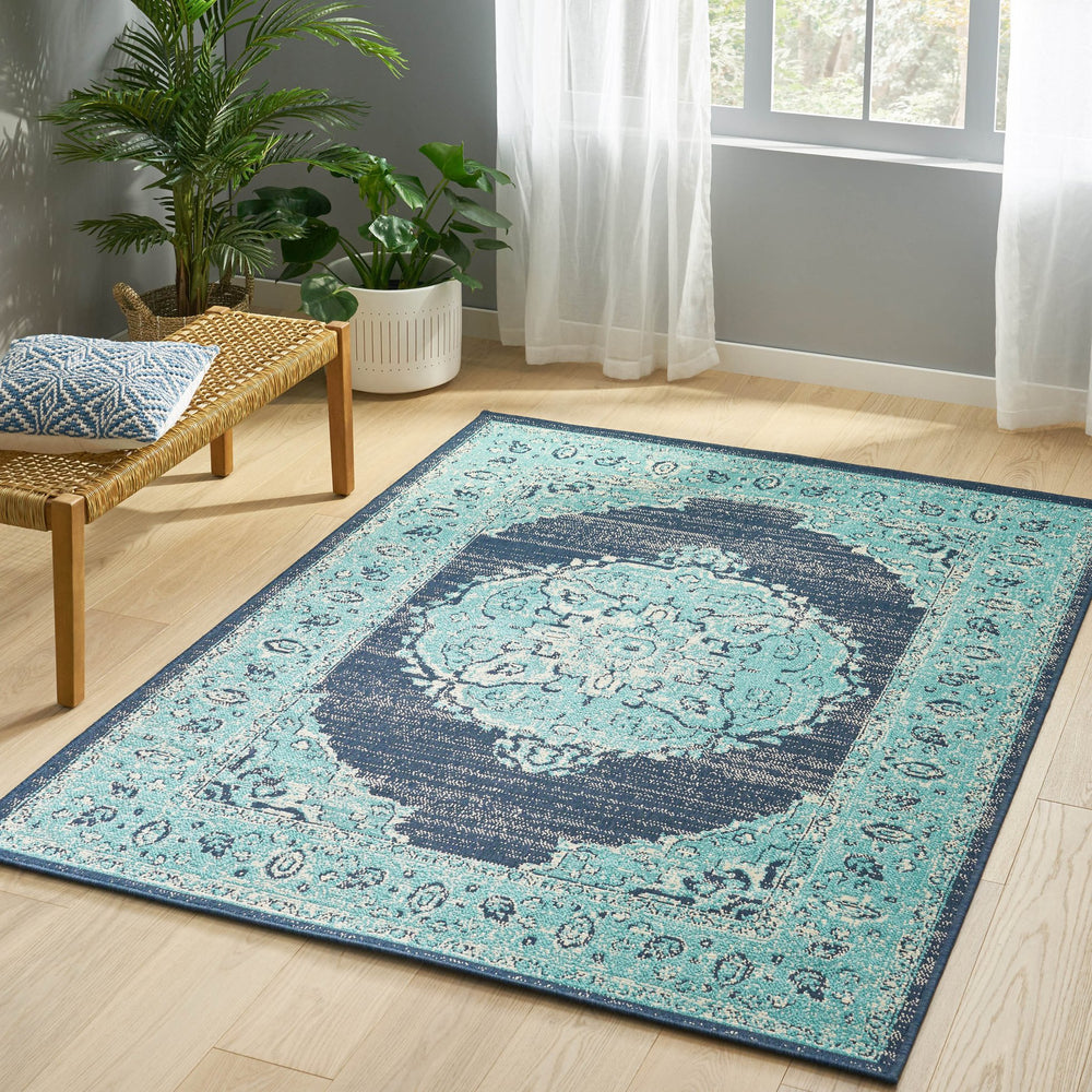 English Elm Christopher Knight Home® - RUG Blue and Ivory 63x84 Area Rug — 100% Polypropylene Hand-Crafted Low Pile 4mm Durable, No-Assembly Luxury 72348.00