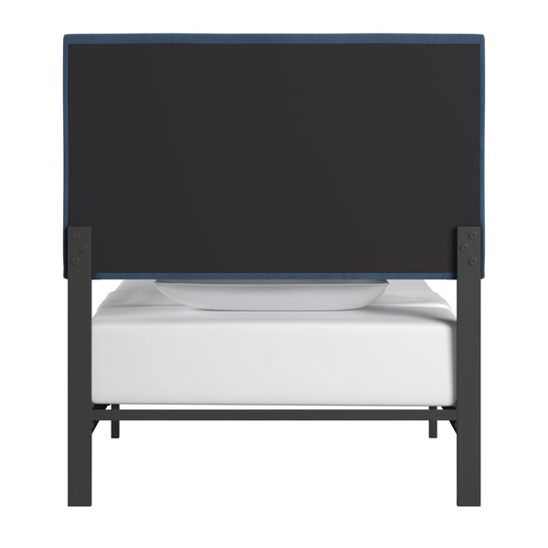 Homelegance By Top-Line Terrell Black Finish Frame with Velvet Fabric Platform Twin Bed Blue Velvet