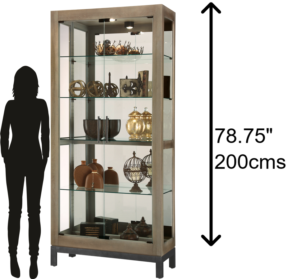 Hekman Furniture 680682 Quinn V Curio Cabinet - Elegant Lighted Display With Adjustable Shelves & Antique Design Features Aged Grey Quinn V Curio Cabinet 680682