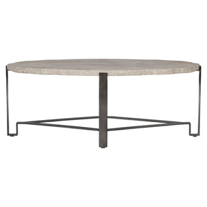 Bernhardt Bernhardt Oval Travertine Cocktail Table With Chiseled Edge And Oil‑Rubbed Bronze Geometric Base — Transitional Centerpiece (48.13"W X 28.19"D X 18.75"H) 414013