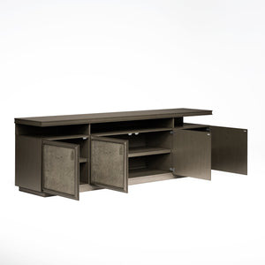 A.R.T. Furniture Cove Glam Entertainment Console - Mica Finish, Adjustable Shelves, Cork Accents & Stylish Storage Solution Grey Rubberwood Solids,Primavera Veneers,Metal,Cork 349422-2743
