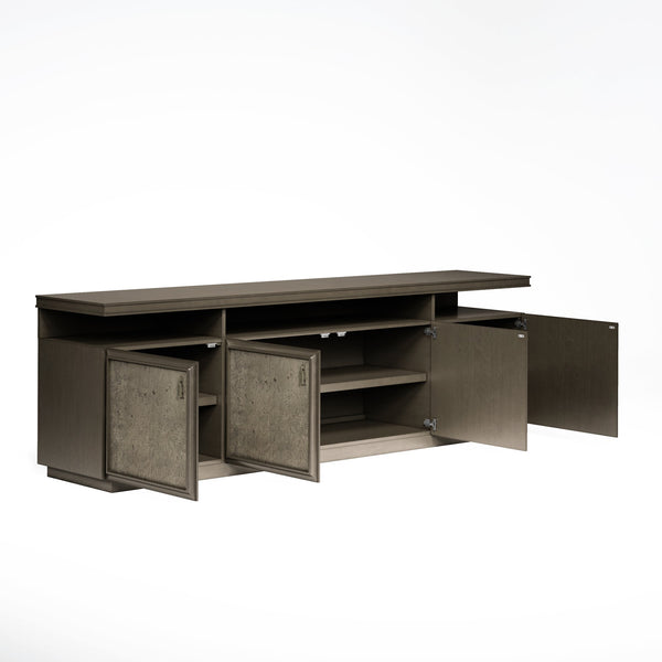 A.R.T. Furniture Cove Glam Entertainment Console - Mica Finish, Adjustable Shelves, Cork Accents & Stylish Storage Solution Grey Rubberwood Solids,Primavera Veneers,Metal,Cork 349422-2743
