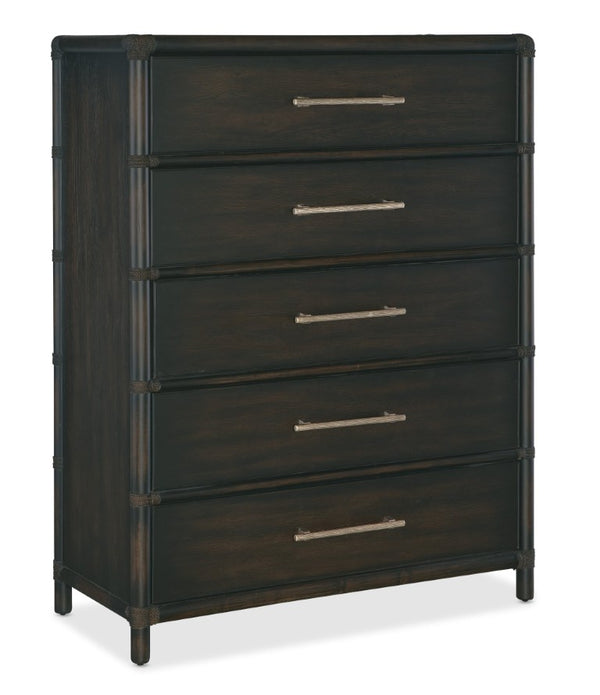 Hooker Furniture Retreat Coastal Five-Drawer Chest With Dune Oak-Maple Veneers, Rope Accents, Cedar & Felt Liners Dark Wood 6950-90210-99
