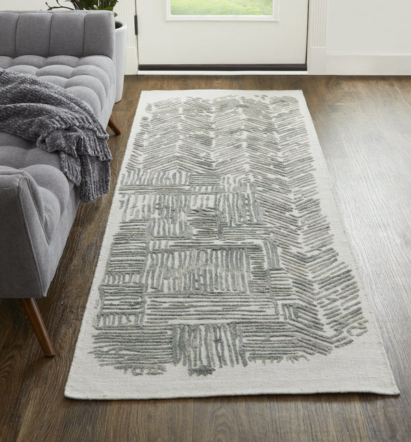 Feizy Rugs Elias Hand Woven Abstract Viscose/Wool Low Pile Rug - Modern Elegance For Any Home Decor Style Green,Blue,Ivory Viscose,Wool Els6891fgrn000i36