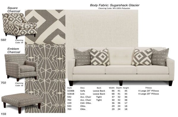 Fusion Sugarshack Elegant Square Charcoal Accent Chair With Reversible Cushion For Stylish Living Spaces Grey,White W,73% Solspun,27% Cotton 592 Square Charcoal Accent Chair