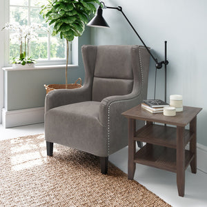 English Elm Acadian End Table - Handcrafted Warm Walnut Brown Accent With Open Storage Shelves & Elegant Design B136P159692