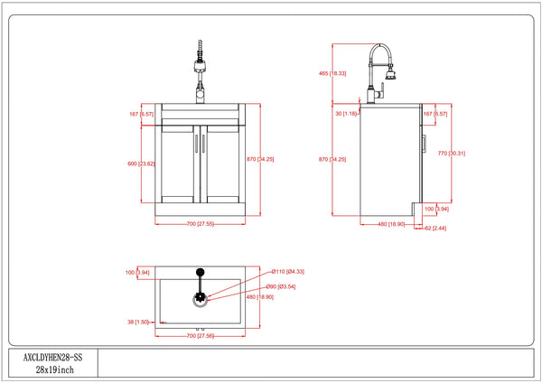 English Elm Hennessy - Stylish 28" Laundry Cabinet With Stainless Steel Sink & High-Arch Faucet For Efficiency B136P158797