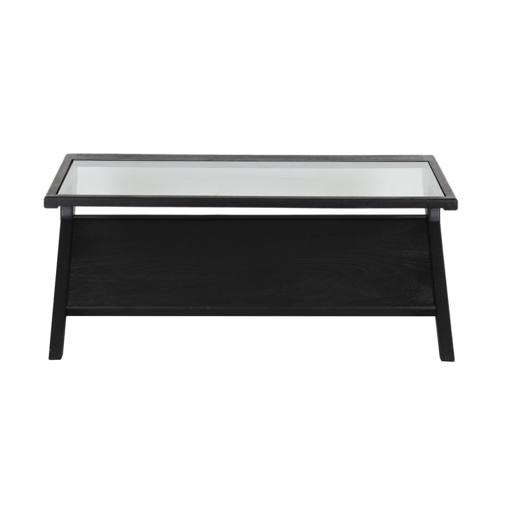 Porter Designs Porter Canberra Coffee Table - Solid Black Mango Wood With Glass Top, Modern Architectural Design Black Wood 05-108-02-9487