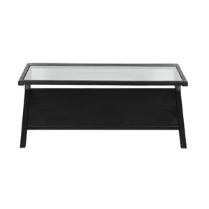 Porter Designs Porter Canberra Coffee Table - Solid Black Mango Wood With Glass Top, Modern Architectural Design Black Wood 05-108-02-9487